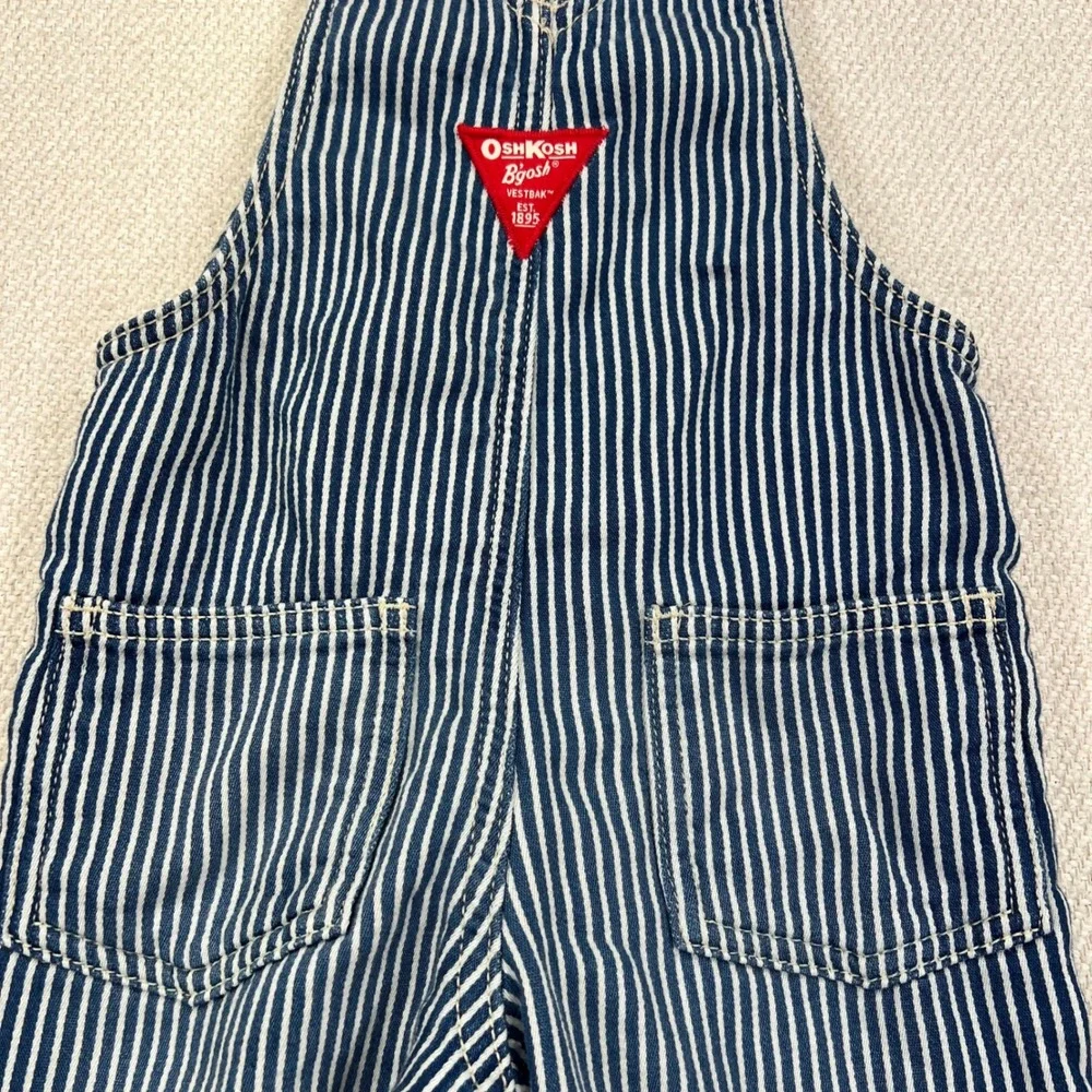 OshKosh B'gosh Overalls Kids 12M Blue Hickory Stripe Cuffed Jersey Lined Bibs